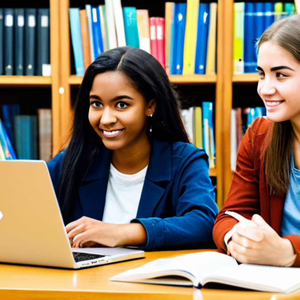 **Image Prompt:** A diverse group of college students, fully clothed in casual and modest attire, studying together in a well-lit library. Books and laptops are on the table. Positive expressions and engaged body language. Safe for work, appropriate content, professional, perfect anatomy, correct proportions, natural pose, well-formed hands, proper finger count, natural body proportions, high quality, family-friendly.