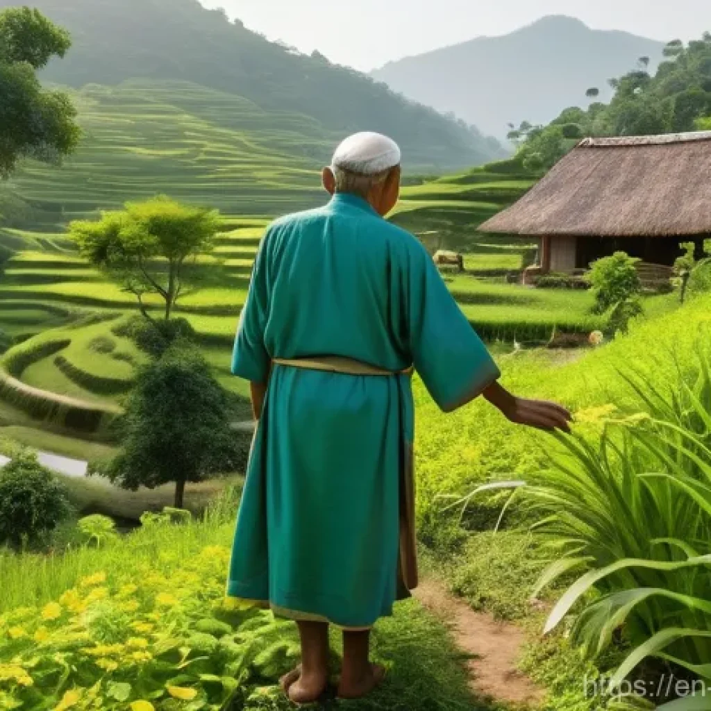 도교와 정치 사상 - The Unseen Hand: Effortless Guidance in a Thriving Community**

"An wide-angle image capturing a ser...