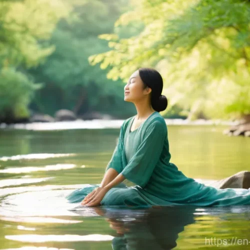 도교의 주요 사상 - **Prompt 1: Embracing Effortless Flow (Wu Wei)**
    A vibrant, sun-drenched landscape featuring an ...