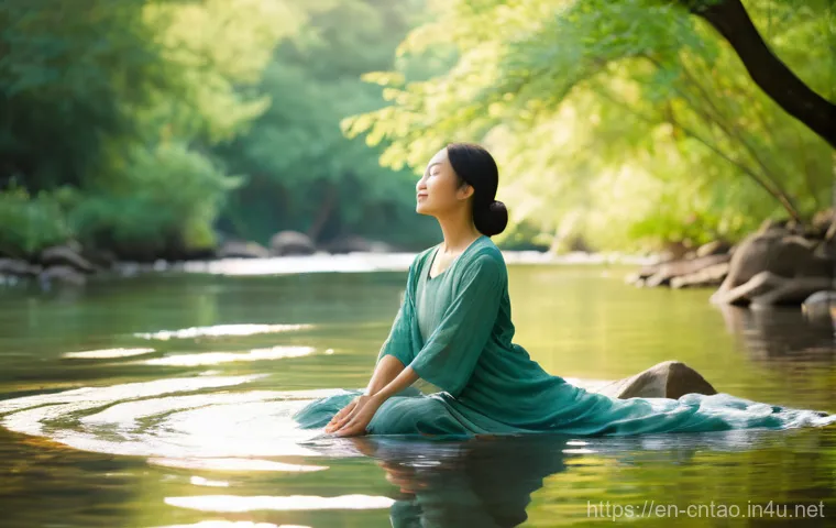 도교의 주요 사상 - **Prompt 1: Embracing Effortless Flow (Wu Wei)**
    A vibrant, sun-drenched landscape featuring an ...