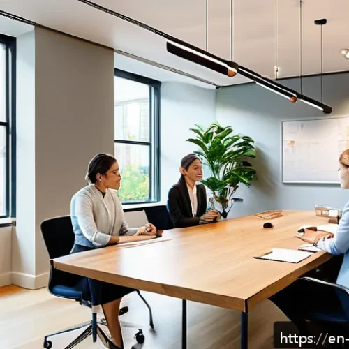 논어 주요 구절 - A serene modern workspace bathed in natural light, featuring a diverse group of professionals engage...